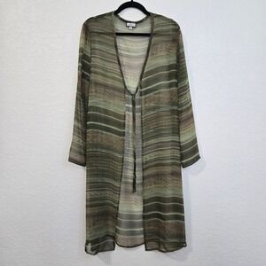 Believe Sheer Y2K Duster Long Sleeve Green Brown Striped Sheer‎ Cardigan Size 16